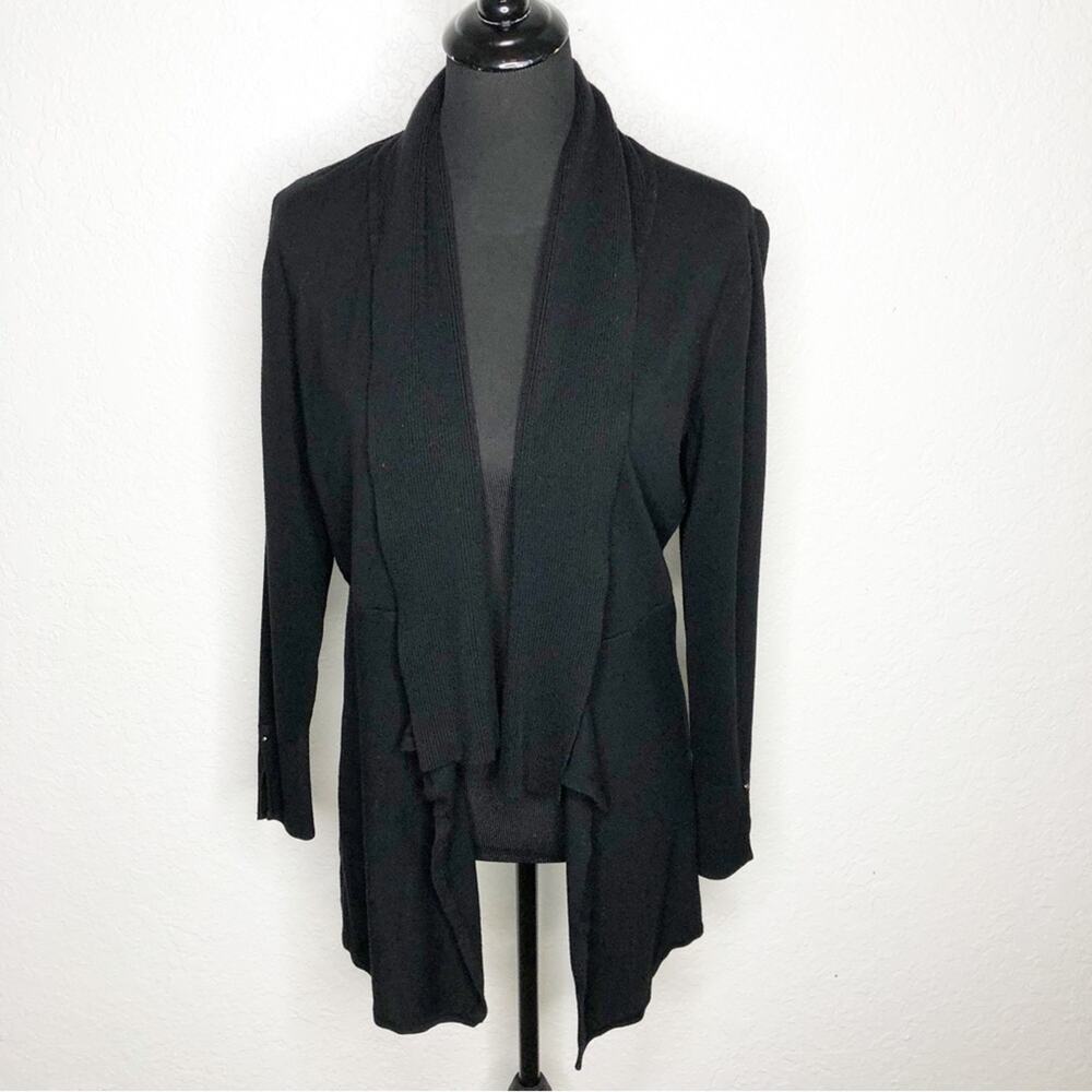 WHBM black open draped front cardigan size Large Petite LP